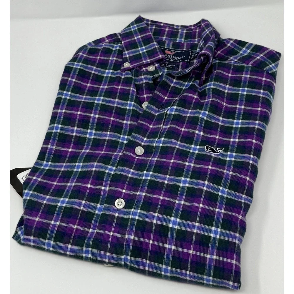 NWT VINEYARD VINES Whale Shirt Long Sleeve Button Down Men's Size XS Purple/Blue